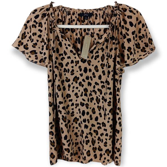 J.Crew SZ S Leopard Print Silk Flutter Sleeve Top In Mod Neutral NWT - Picture 8 of 8